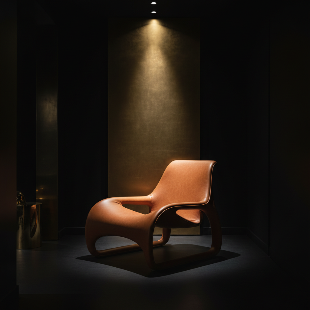 Fauteuil Cognac Sculptural — Cuir pleine fleur chêne massif