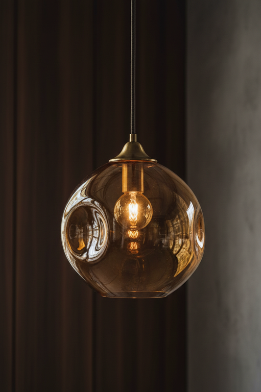 Suspension Ambre Soufflée — Verre soufflé bouche laiton massif